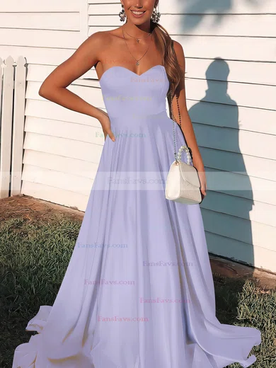 A-line Sweetheart Satin Sweep Train Prom Dresses #Favs020106736