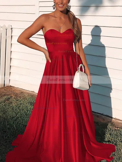 A-line Sweetheart Satin Sweep Train Prom Dresses #Favs020106736