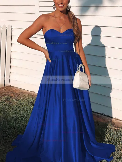 A-line Sweetheart Satin Sweep Train Prom Dresses #Favs020106736