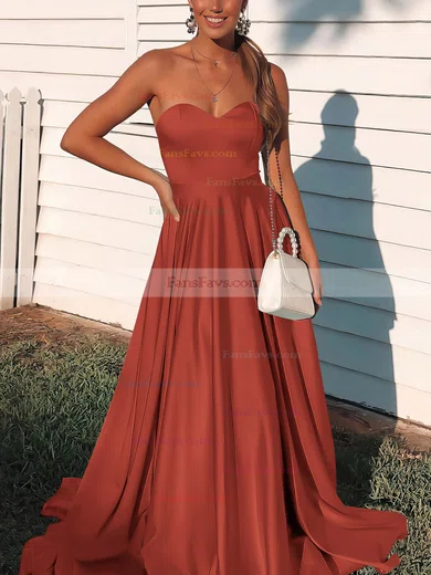 A-line Sweetheart Satin Sweep Train Prom Dresses #Favs020106736