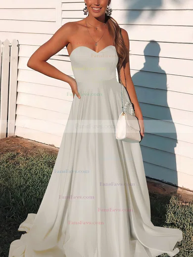 A-line Sweetheart Satin Sweep Train Prom Dresses #Favs020106736