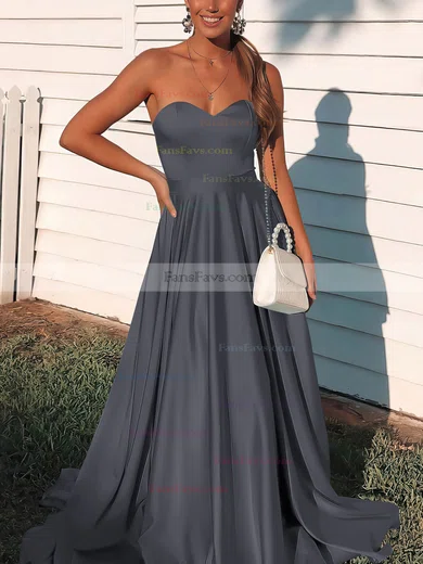 A-line Sweetheart Satin Sweep Train Prom Dresses #Favs020106736