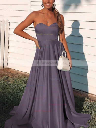 A-line Sweetheart Satin Sweep Train Prom Dresses #Favs020106736