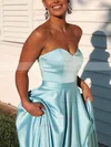 A-line Sweetheart Satin Sweep Train Prom Dresses #Favs020106736