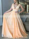 A-line V-neck Chiffon Sweep Train Prom Dresses #Favs020106738