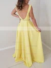 A-line Scoop Neck Satin Sweep Train Beading Prom Dresses #Favs020106742