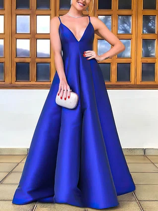 A-line V-neck Satin Floor-length Prom Dresses #Favs020106747 A-line V-neck Satin Floor-length Prom Dresses #Favs020106747