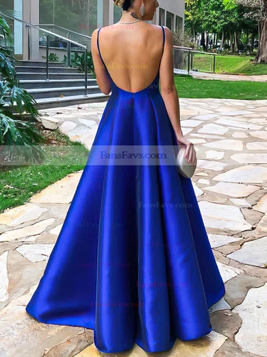 A-line V-neck Satin Floor-length Prom Dresses #Favs020106747