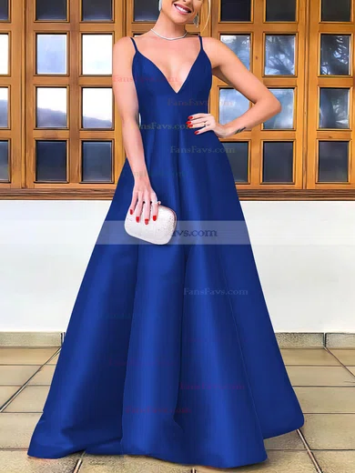 A-line V-neck Satin Floor-length Prom Dresses #Favs020106747