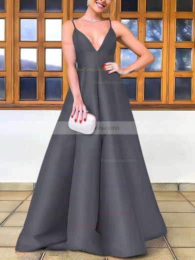 A-line V-neck Satin Floor-length Prom Dresses #Favs020106747