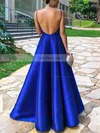 A-line V-neck Satin Floor-length Prom Dresses #Favs020106747