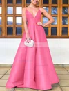 A-line V-neck Satin Floor-length Prom Dresses #Favs020106747