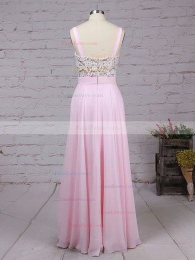 A-line V-neck Chiffon Floor-length Beading Prom Dresses #Favs020103496