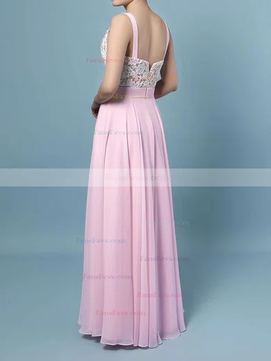 A-line V-neck Chiffon Floor-length Beading Prom Dresses #Favs020103496
