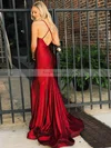 Trumpet/Mermaid V-neck Jersey Sweep Train Split Front Prom Dresses #Favs020106779