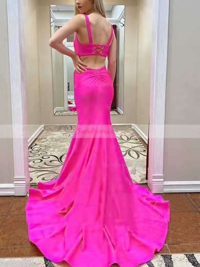 Trumpet/Mermaid Square Neckline Stretch Crepe Sweep Train Ruffles Prom Dresses #Favs020106789