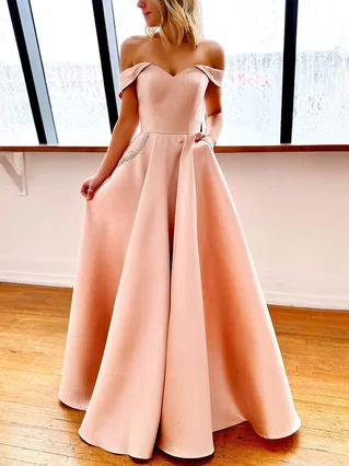A-line Off-the-shoulder Satin Floor-length Beading Prom Dresses #Favs020106801 A-line Off-the-shoulder Satin Floor-length Beading Prom Dresses #Favs020106801
