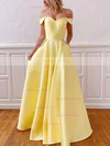 A-line Off-the-shoulder Satin Floor-length Beading Prom Dresses #Favs020106801