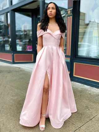 A-line Off-the-shoulder Satin Floor-length Pockets Prom Dresses #Favs020106802 A-line Off-the-shoulder Satin Floor-length Pockets Prom Dresses #Favs020106802