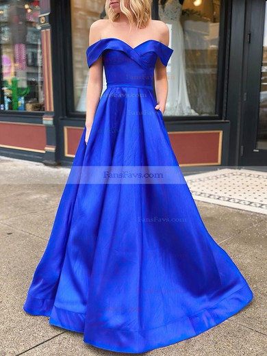 A-line Off-the-shoulder Satin Floor-length Pockets Prom Dresses #Favs020106802