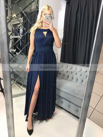 A-line Scoop Neck Glitter Ankle-length Ruffles Prom Dresses #Favs020106805