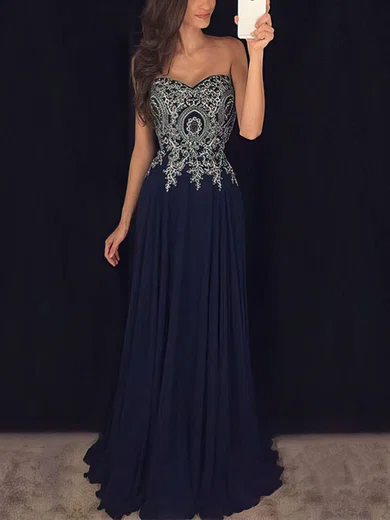 A-line Sweetheart Chiffon Floor-length Appliques Lace Prom Dresses #Favs020103501