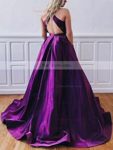 Ball Gown Scoop Neck Satin Sweep Train Prom Dresses #Favs020106824