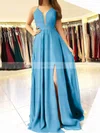 A-line V-neck Chiffon Sweep Train Ruffles Prom Dresses #Favs020106832