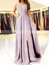 A-line V-neck Chiffon Sweep Train Ruffles Prom Dresses #Favs020106832