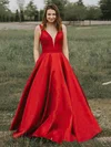 Ball Gown V-neck Satin Court Train Pockets Prom Dresses #Favs020106834