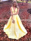 Ball Gown V-neck Satin Court Train Pockets Prom Dresses #Favs020106834