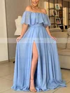 A-line Off-the-shoulder Chiffon Sweep Train Split Front Prom Dresses #Favs020106861