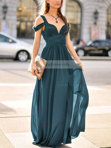 Empire V-neck Chiffon Floor-length Ruffles Prom Dresses #Favs020103506