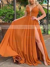 A-line V-neck Chiffon Sweep Train Split Front Prom Dresses #Favs020106865