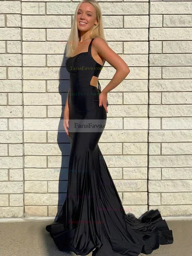 Trumpet/Mermaid Square Neckline Jersey Sweep Train Ruffles Prom Dresses #Favs020106873