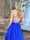 A-line V-neck Satin Sweep Train Pockets Prom Dresses #Favs020106892