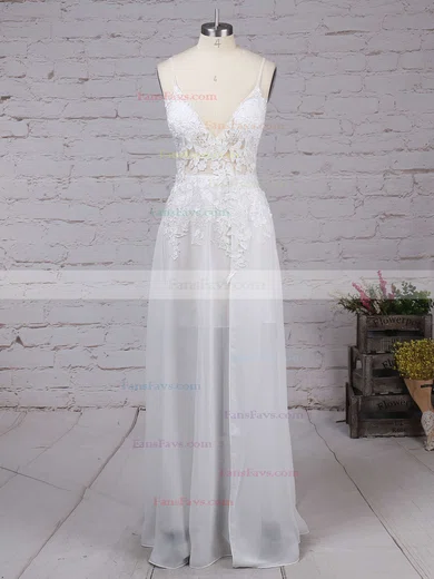 A-line V-neck Chiffon Floor-length Appliques Lace Prom Dresses #Favs020103508