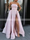 A-line Strapless Satin Sweep Train Sashes / Ribbons Prom Dresses #Favs020106934
