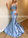 Trumpet/Mermaid V-neck Satin Sweep Train Beading Prom Dresses #Favs020106935