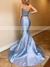 Trumpet/Mermaid V-neck Satin Sweep Train Beading Prom Dresses #Favs020106935