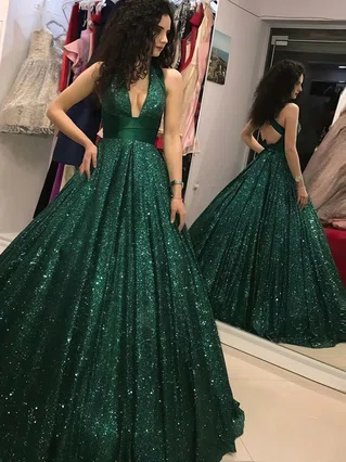 Ball Gown V-neck Sequined Sweep Train Sashes / Ribbons Prom Dresses #Favs020106940 Ball Gown V-neck Sequined Sweep Train Sashes / Ribbons Prom Dresses #Favs020106940