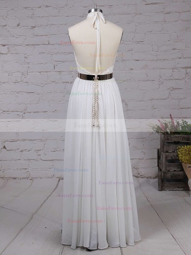 Sheath/Column Halter Lace Chiffon Floor-length Sashes / Ribbons Prom Dresses #Favs020103515
