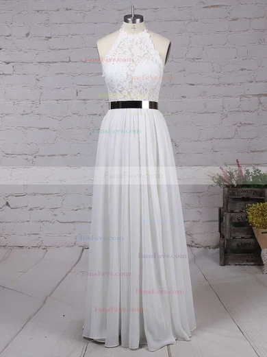 Sheath/Column Halter Lace Chiffon Floor-length Sashes / Ribbons Prom Dresses #Favs020103515