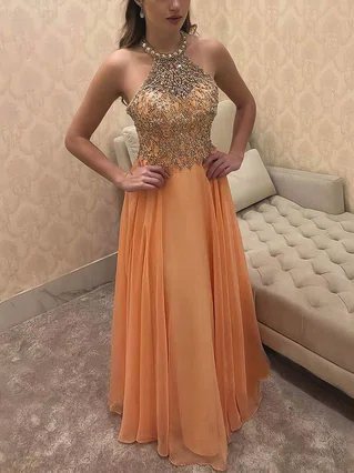 A-line Halter Chiffon Floor-length Beading Prom Dresses #Favs020106949 A-line Halter Chiffon Floor-length Beading Prom Dresses #Favs020106949