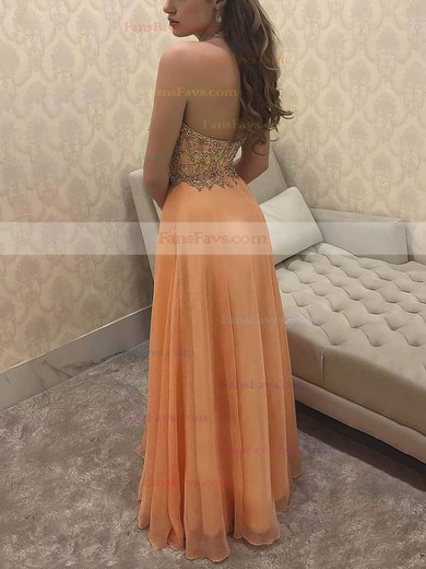 A-line Halter Chiffon Floor-length Beading Prom Dresses #Favs020106949