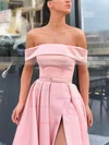 A-line Off-the-shoulder Satin Sweep Train Sashes / Ribbons Prom Dresses #Favs020106951