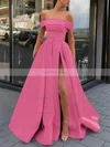 A-line Off-the-shoulder Satin Sweep Train Sashes / Ribbons Prom Dresses #Favs020106951