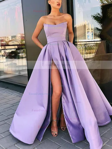 A-line Strapless Satin Sweep Train Sashes / Ribbons Prom Dresses #Favs020106959