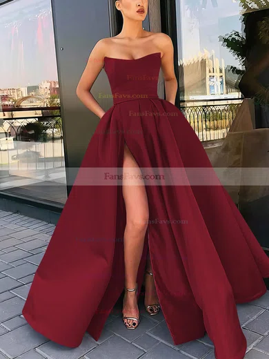 A-line Strapless Satin Sweep Train Sashes / Ribbons Prom Dresses #Favs020106959