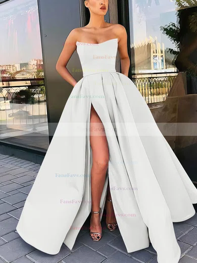 A-line Strapless Satin Sweep Train Sashes / Ribbons Prom Dresses #Favs020106959